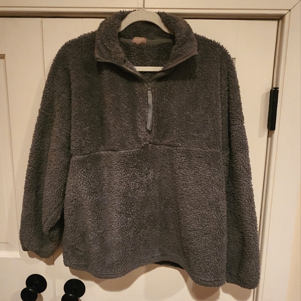 Teal/Aqua Soft Light Sherpa Quarter Zip Sweatshirt Summer & Rose L/XL